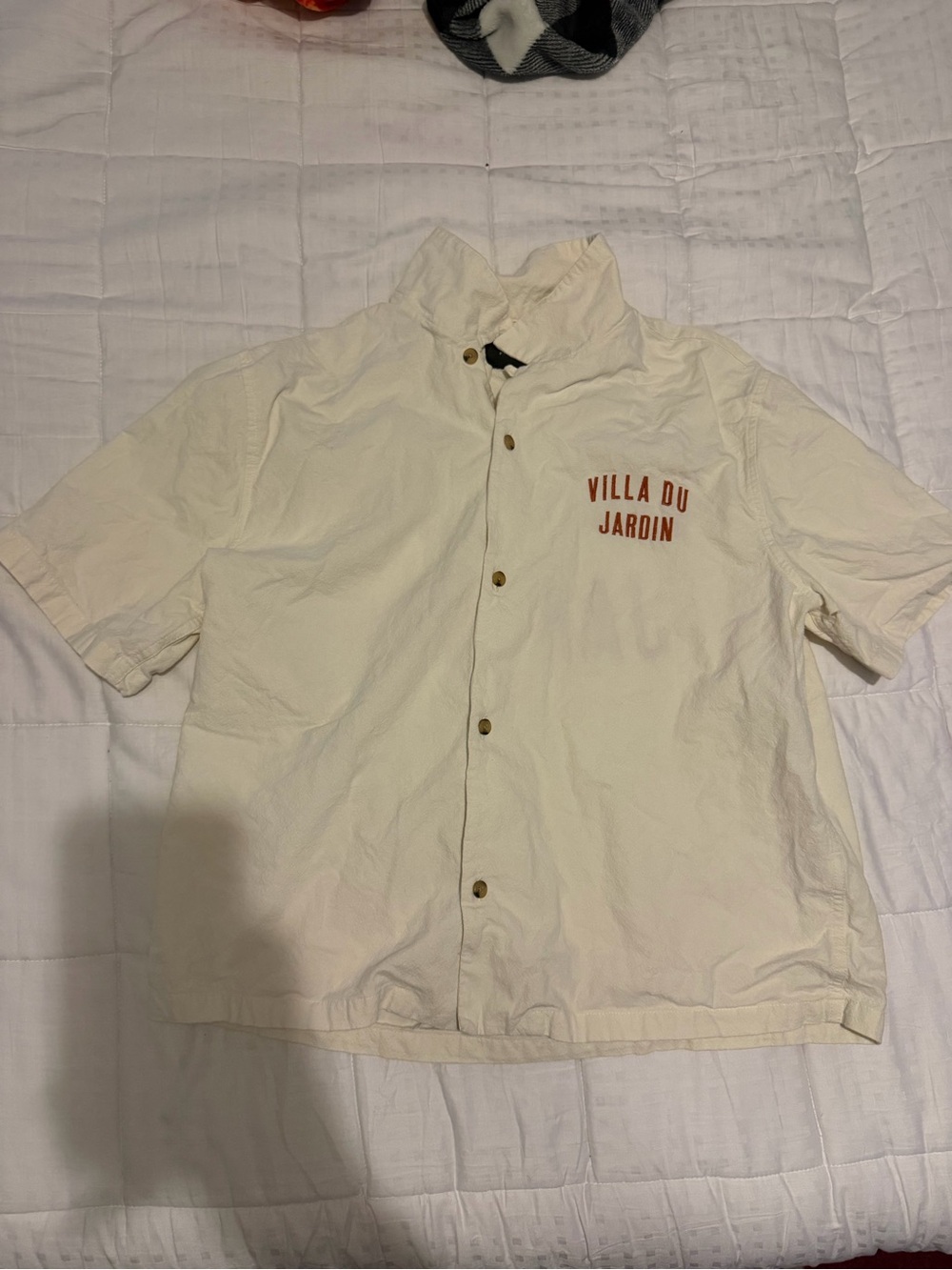 PacSun Cream Short-Sleeve Button-Up with Rust Logo